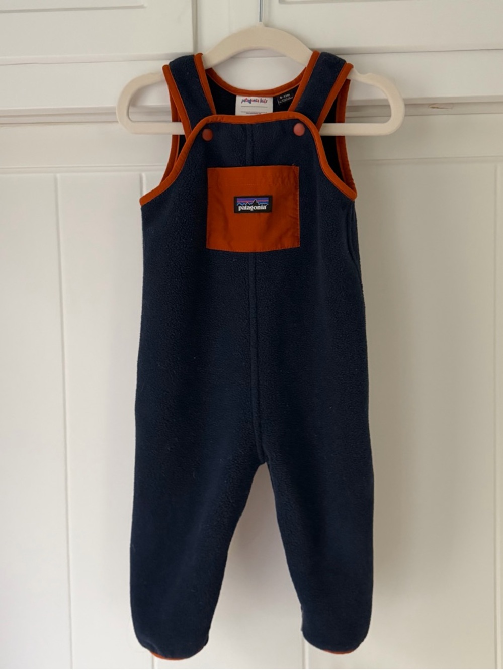Patagonia Navy Fleece Overalls with Rust Trim